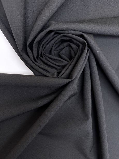 Black Wool Blend Ripstop Fabric