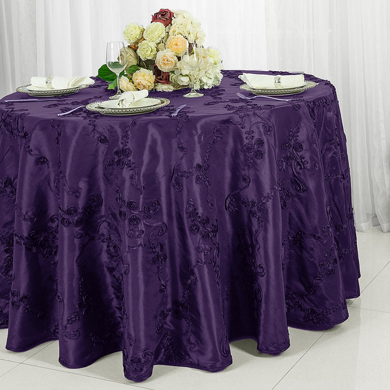 Round Taffeta Tablecloth 120" Eggplant