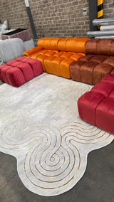 Z325B Polyester Fabric - Cream Rug With Metallic Gold Accents, Designer Geometric Edge Style, 5' 3" X 7' 6", 7' 9" X 10' 5", 10' X 13' (1 Piece)