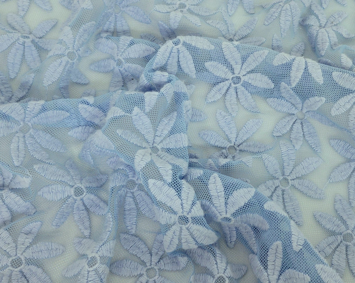 Floral Lace Sky Blue Cotton Nylon