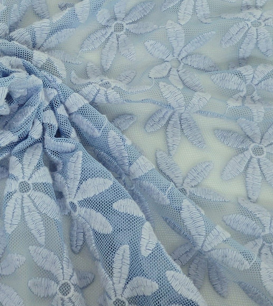 Floral Lace Sky Blue Cotton Nylon