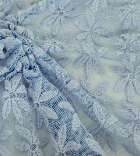 Floral Lace Sky Blue Cotton Nylon