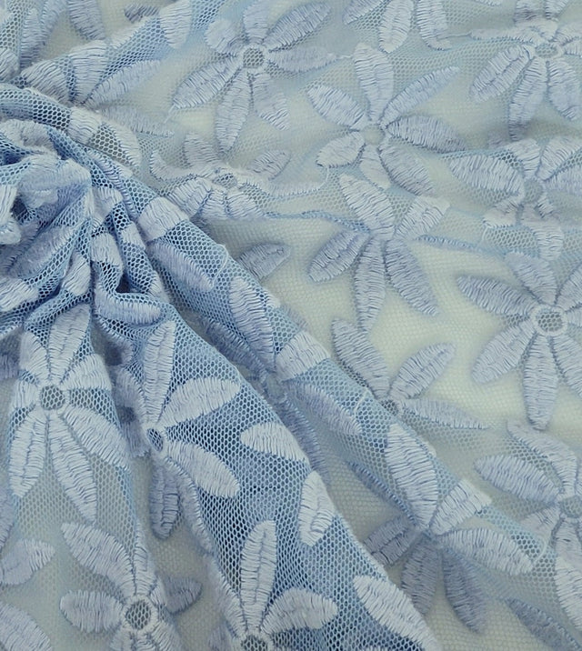 Floral Lace Sky Blue Cotton Nylon