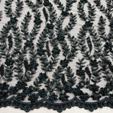 Beaded Lace Fabric Embroidered On 100 Percent Polyester Net Mesh - Silver, Black, Gold, Floral Sequin Embroidery, 50" Width (1 Yard)