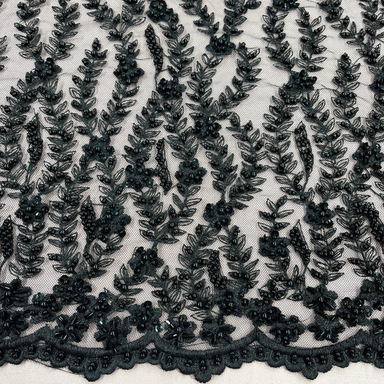 1 Yard Silver Beaded Lace Fabric Embroidered on Polyester Net Mesh Floral Sequin Design 50 Inch Width