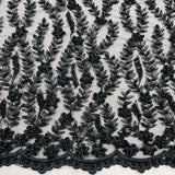 1 Yard Silver Beaded Lace Fabric Embroidered on Polyester Net Mesh Floral Sequin Design 50 Inch Width