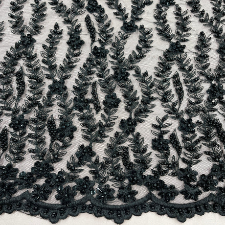 Beaded Lace Fabric on Polyester Net Mesh