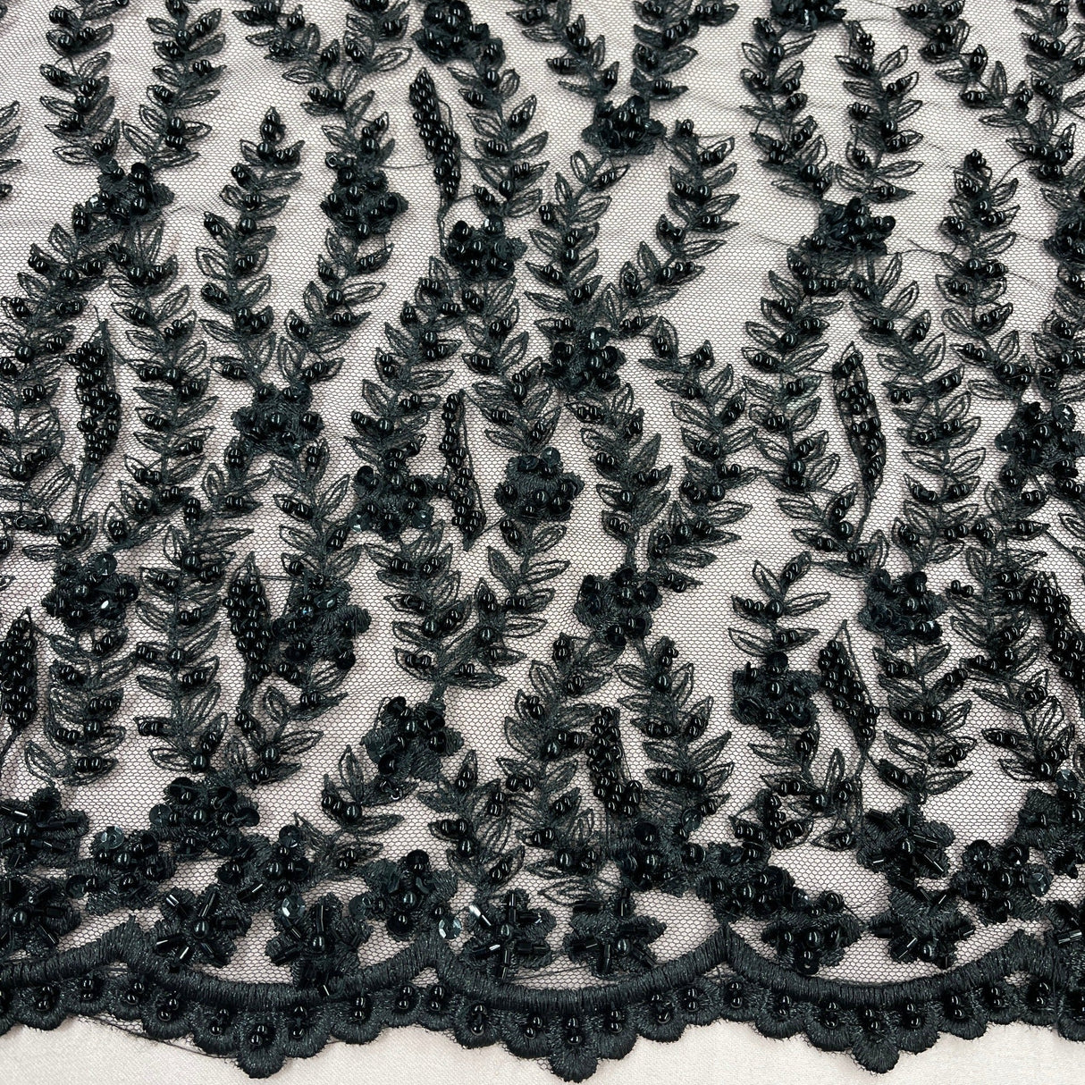 Beaded Lace Fabric on Polyester Net Mesh 50"