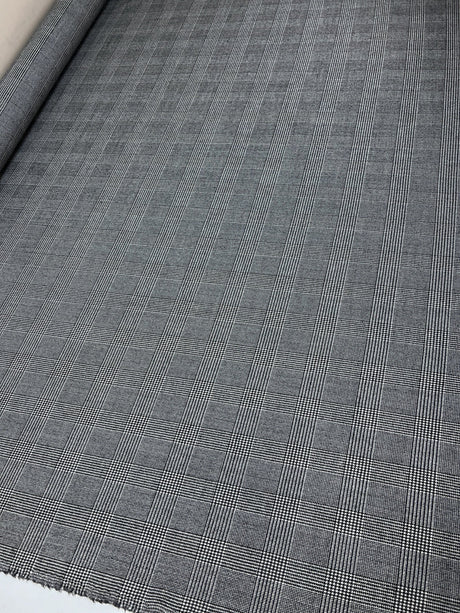 Wool Tweed Houndstooth Gray Checked