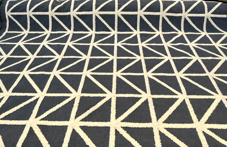 Port Of Call Embroidered Cotton Polyester Fabric - Indigo Blue White Lattice, 55" Width (1 Yard)