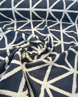 Port Of Call Embroidered Cotton Polyester Fabric - Indigo Blue White Lattice, 55" Width (1 Yard)