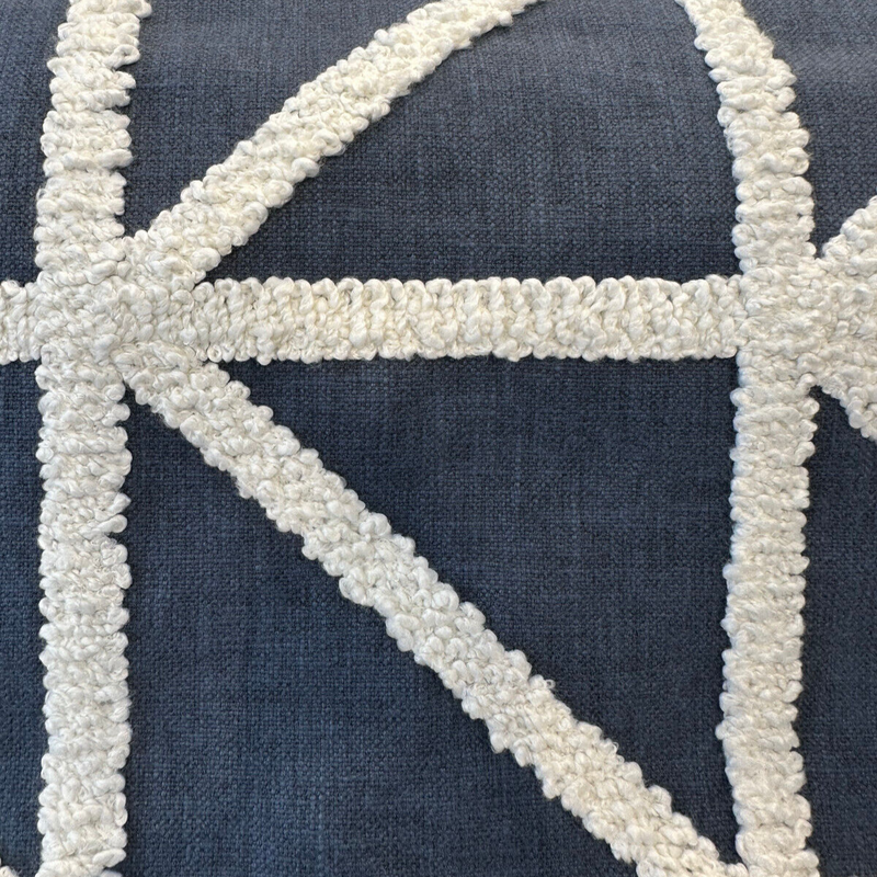 Port Of Call Embroidered Cotton Polyester Fabric - Indigo Blue White Lattice, 55" Width (1 Yard)