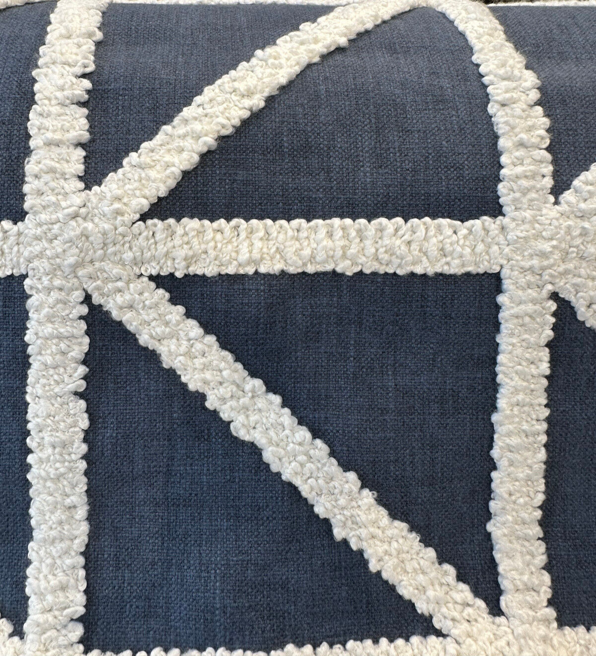 Port Of Call Embroidered Cotton Polyester Fabric - Indigo Blue White Lattice, 55" Width (1 Yard)