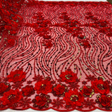 Beaded 3D Floral Lace Fabric