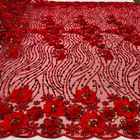 Beaded 3D Floral Lace Fabric 52" Wide