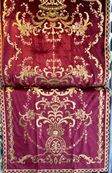 Italian Burgundy Embroidered Velvet Fabric - Burgundy, Gold Embroidery, 52"-54" Width, 113"-116" Length (1 Panel)