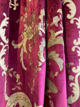 Italian Burgundy Embroidered Velvet Fabric - Burgundy, Gold Embroidery, 52"-54" Width, 113"-116" Length (1 Panel)