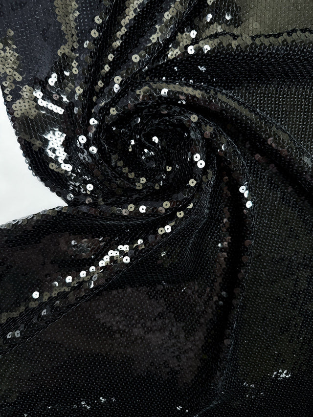 Black Crepe Sequined Polyamide Fabric