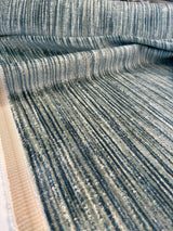 Velvety Strie Aqua Blue Velvet Upholstery Fabric - Aqua Blue/Green Strie, 54" Width (1 Yard)