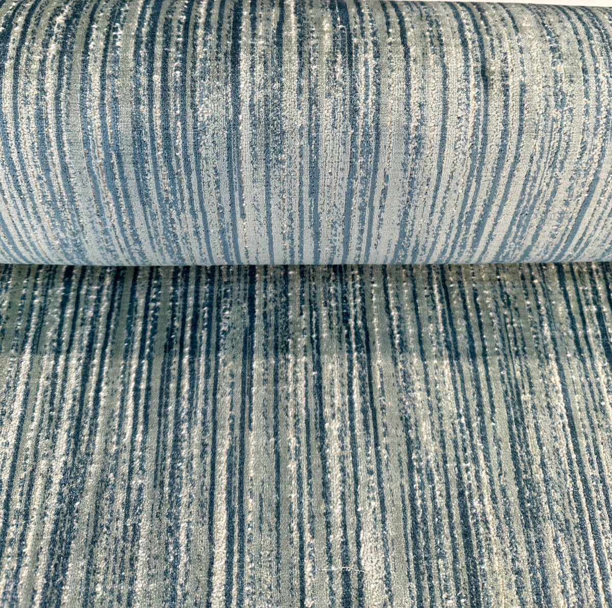 Velvety Strie Aqua Blue Velvet Upholstery Fabric - Aqua Blue/Green Strie, 54" Width (1 Yard)