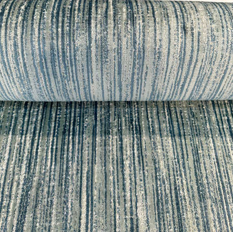 Velvety Strie Aqua Blue Velvet Upholstery Fabric - Aqua Blue/Green Strie, 54" Width (1 Yard)