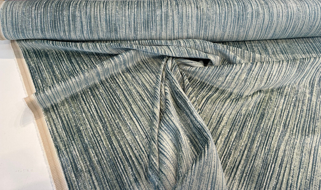 Velvety Strie Aqua Blue Velvet Upholstery Fabric - Aqua Blue/Green Strie, 54" Width (1 Yard)