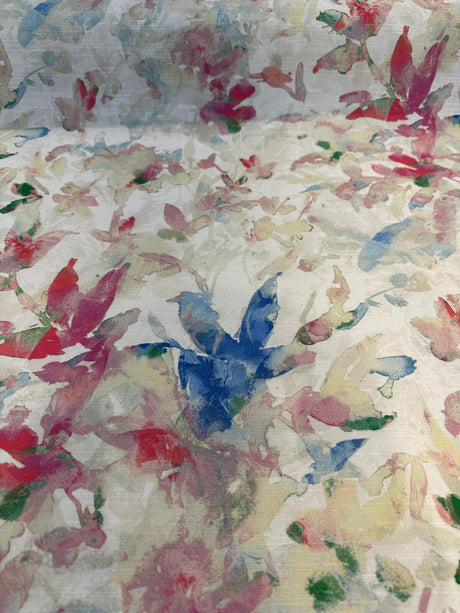 Waverly Soft Focus Bloom Cotton Fabric - Floral, Beige Background With Blue, Pale Pink, Ivory, And Green, 54" Width (By The Yard)