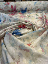Waverly Soft Focus Bloom Cotton Fabric - Floral, Beige Background With Blue, Pale Pink, Ivory, And Green, 54" Width (By The Yard)