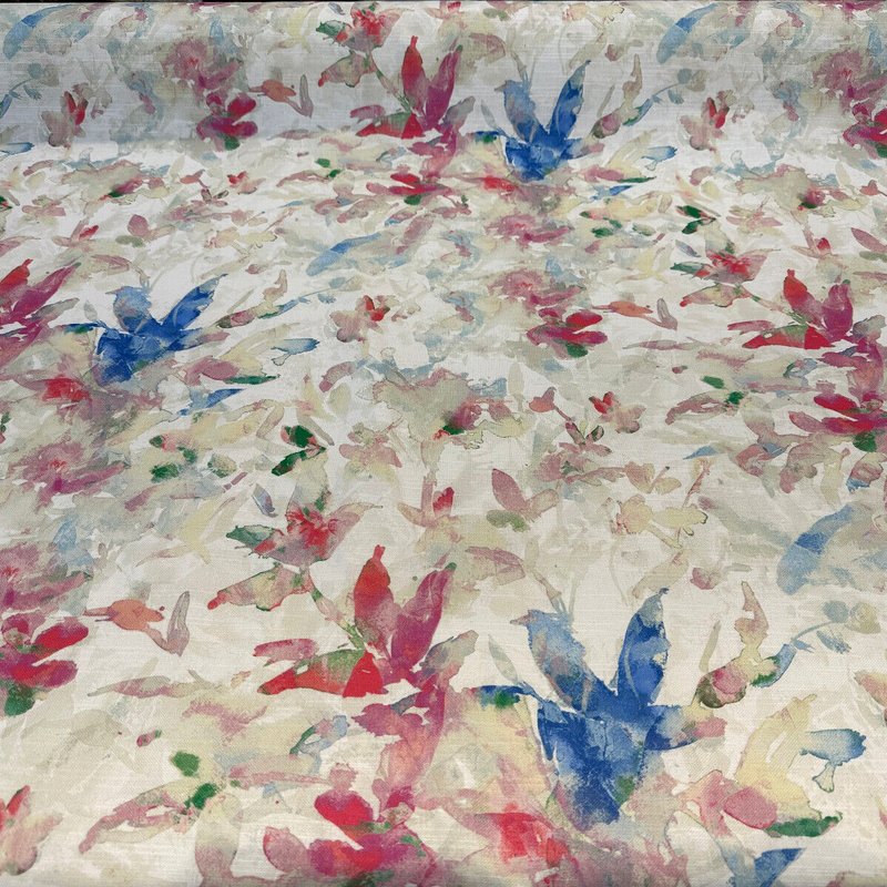 Waverly Soft Focus Bloom Cotton Fabric - Floral, Beige Background With Blue, Pale Pink, Ivory, And Green, 54" Width (By The Yard)