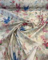 Waverly Soft Focus Bloom Cotton Fabric - Floral, Beige Background With Blue, Pale Pink, Ivory, And Green, 54" Width (By The Yard)
