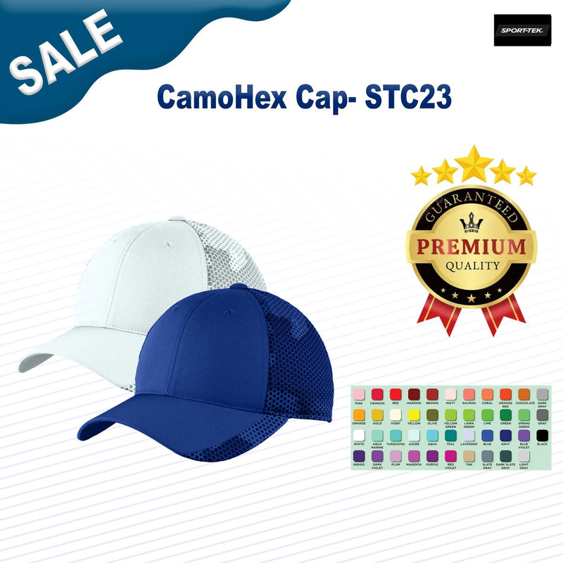 Sport-Tek CamoHex Performance Cap with moisture-wicking athletic fabric