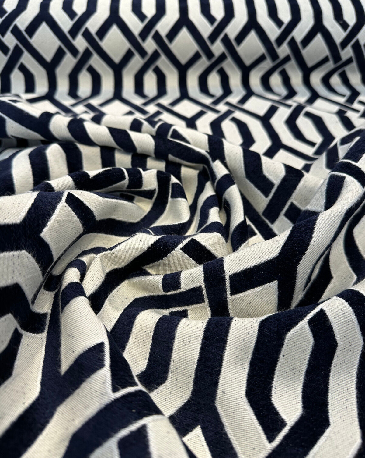 Naxos Chenille Fabric - Blue Indigo Geometric, 54" Width (1 Yard)