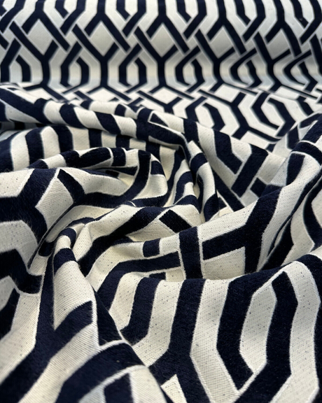 Naxos Chenille Fabric - Blue Indigo Geometric, 54" Width (1 Yard)