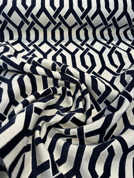 Naxos Chenille Fabric - Blue Indigo Geometric, 54" Width (1 Yard)