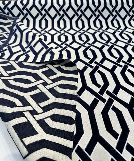 Naxos Chenille Fabric - Blue Indigo Geometric, 54" Width (1 Yard)