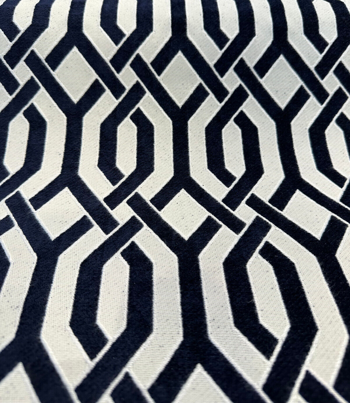 Naxos Chenille Fabric - Blue Indigo Geometric, 54" Width (1 Yard)
