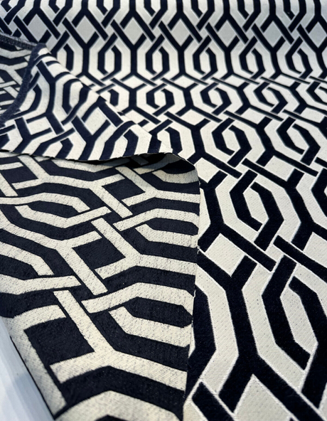 Naxos Chenille Fabric - Blue Indigo Geometric, 54" Width (1 Yard)
