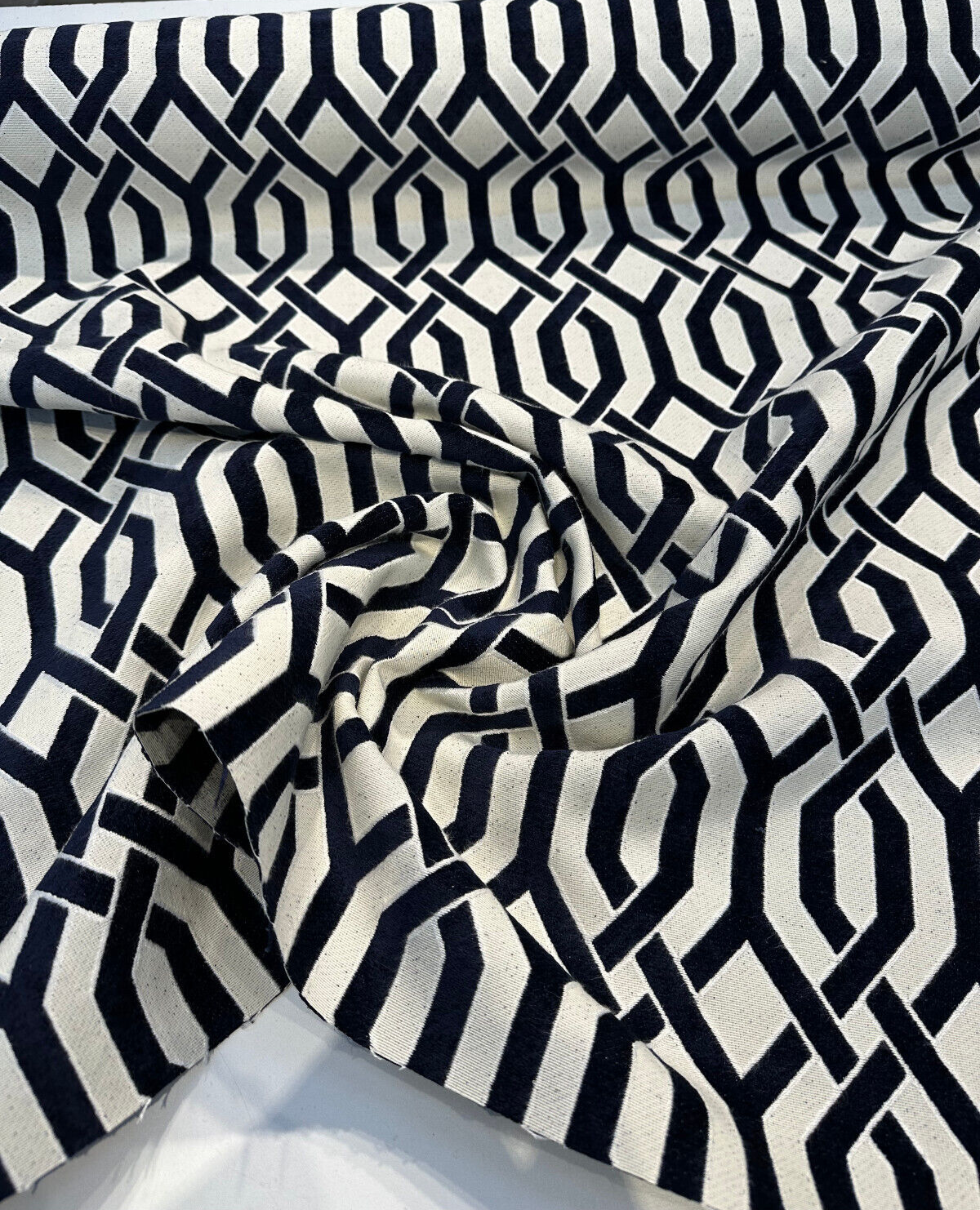 Naxos Chenille Fabric - Blue Indigo Geometric, 54" Width (1 Yard)