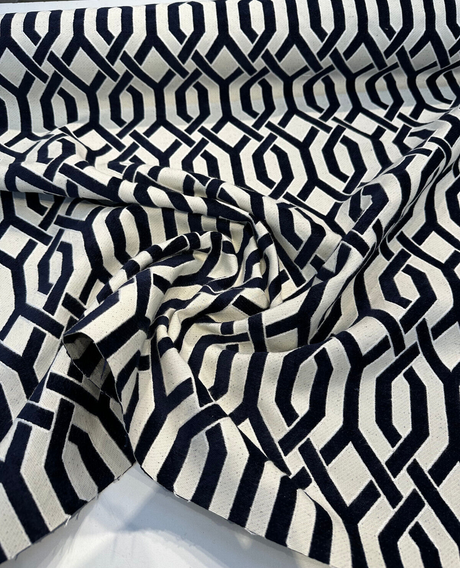 Naxos Chenille Fabric - Blue Indigo Geometric, 54" Width (1 Yard)