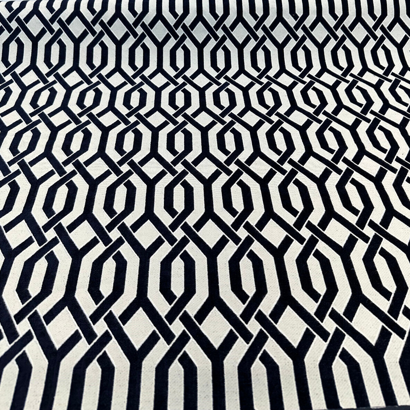 Naxos Chenille Fabric - Blue Indigo Geometric, 54" Width (1 Yard)