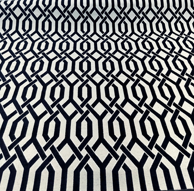 Naxos Chenille Fabric - Blue Indigo Geometric, 54" Width (1 Yard)