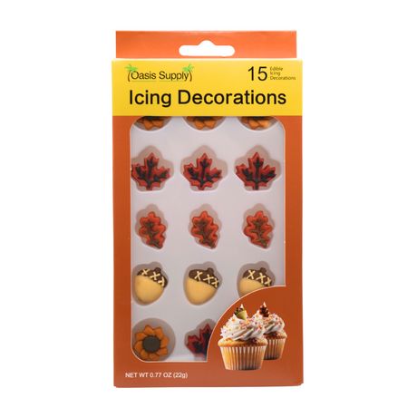 Thanksgiving Fall Edible Cake Decorations - Candy or Cupcake Topper - 15 Count Assorted Leaves and Acorn