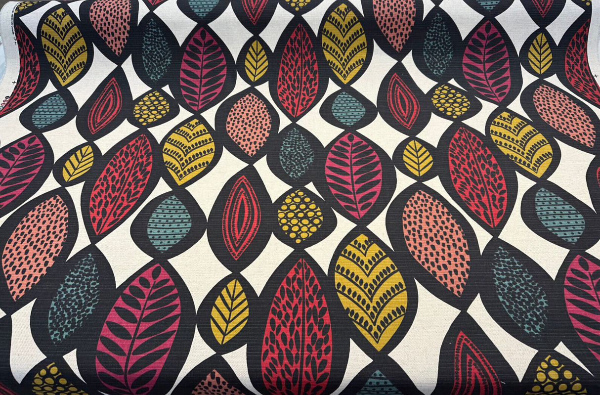 Amanda Jewel Leaves Linen Cotton Linen Fabric - Multicolor Leaf Pattern, 54" Width (1 Yard)