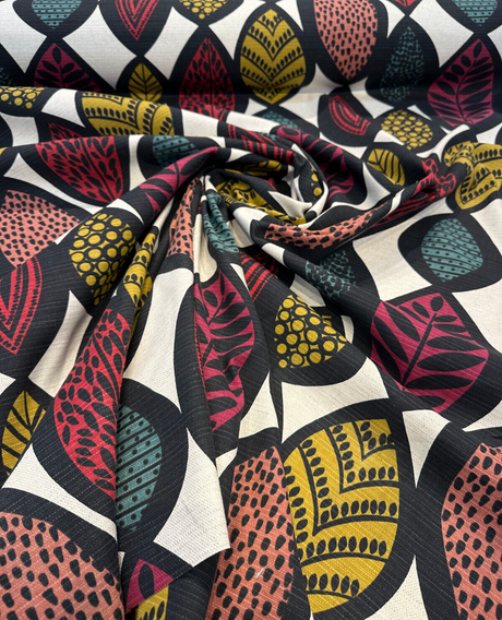 Amanda Jewel Leaves Linen Cotton Linen Fabric - Multicolor Leaf Pattern, 54" Width (1 Yard)