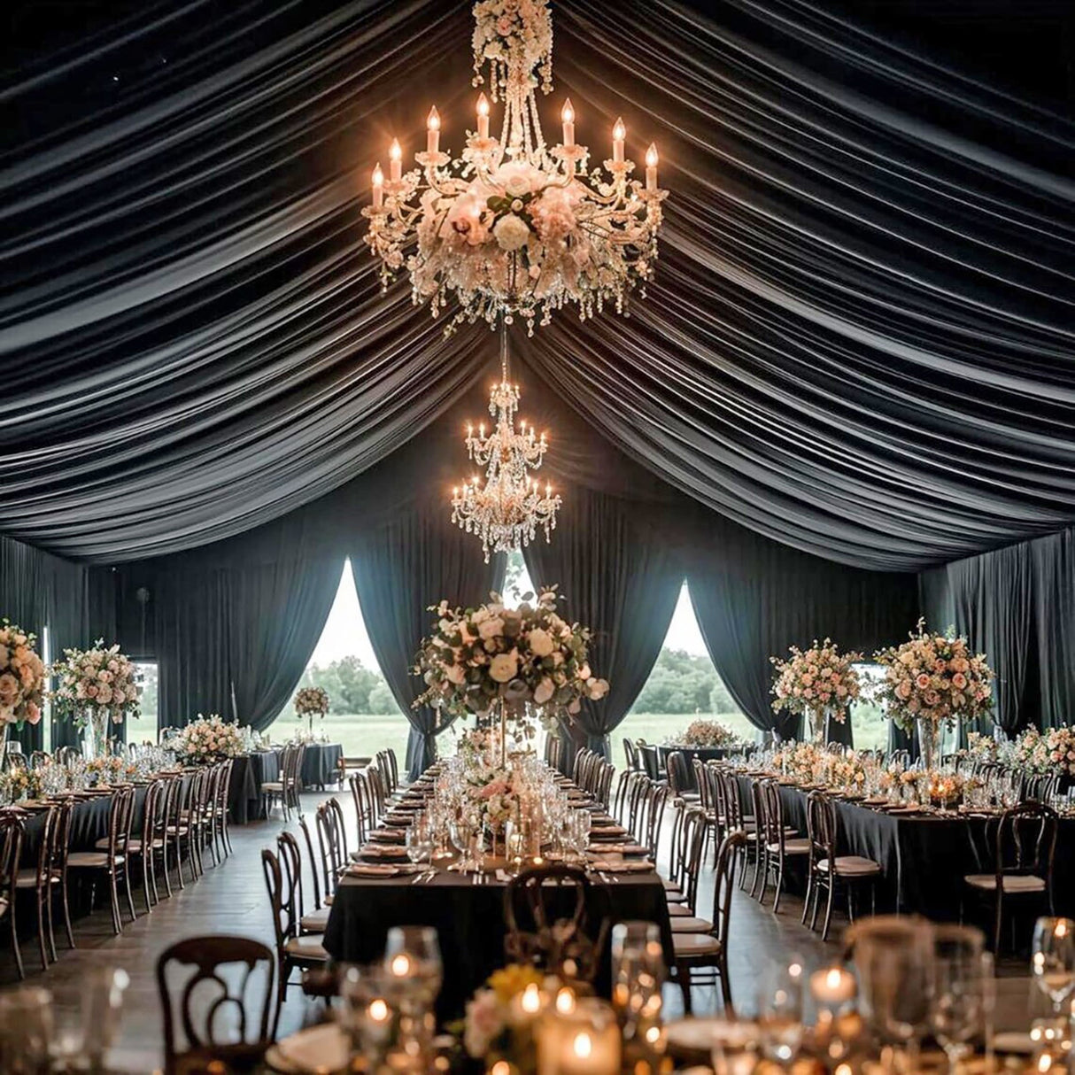 Spandex Ceiling Drapery Backdrop Panel 32 ft x 62 in Black