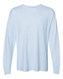 Camiseta unisex de manga larga teñida de prenda con bolsillo