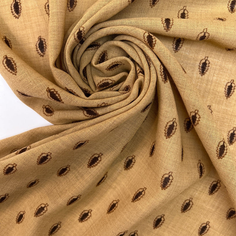 Wool Printed Beige Brown Fabric