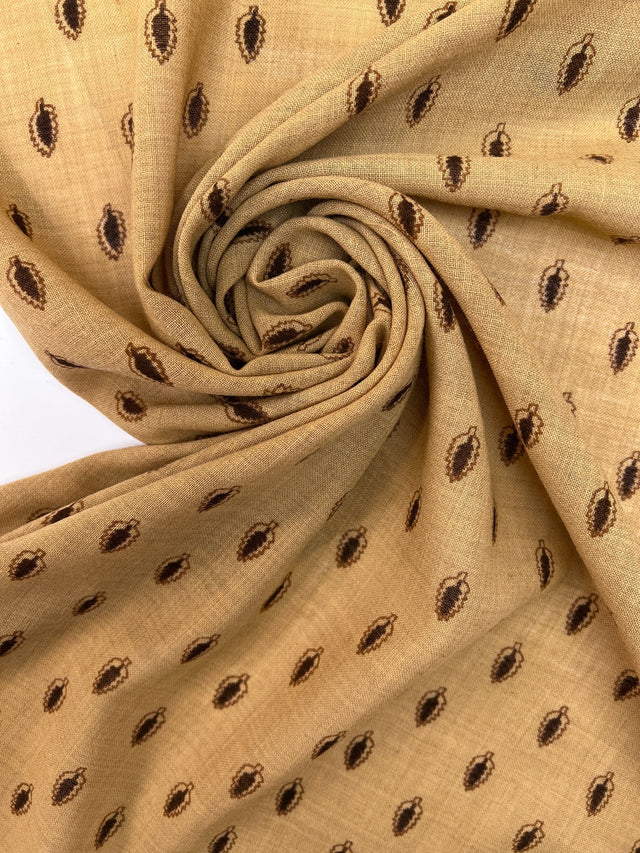 Wool Printed Beige Brown Fabric