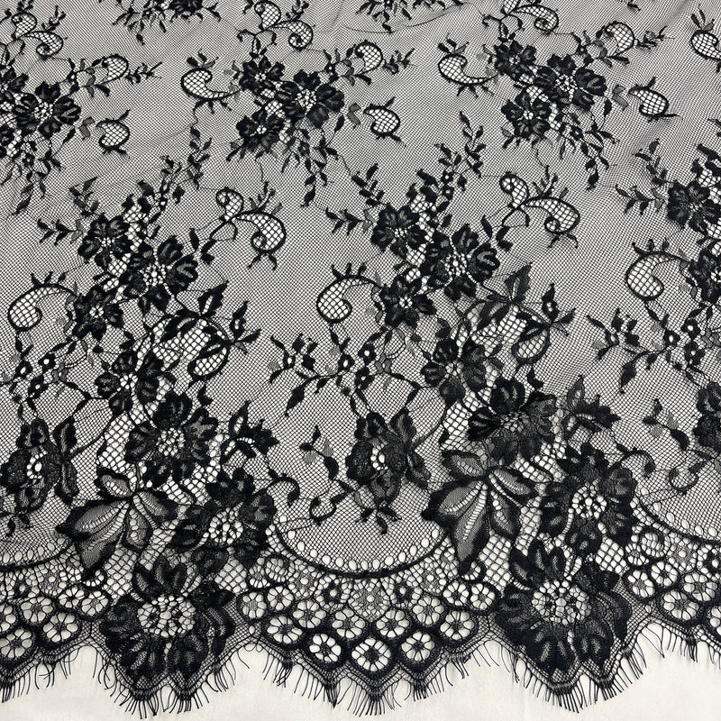 1 Yard Chantilly Embroidered Lace Fabric with Eyelash Scallop, 58" Wide French Lace for Bridal & Evening Wear