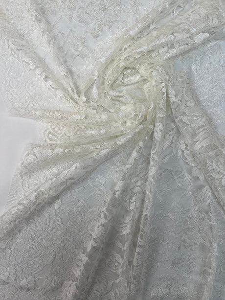 Viscose Lace Mesh Floral White Beige